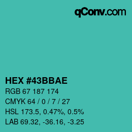 Color code: HEX #43BBAE | qconv.com