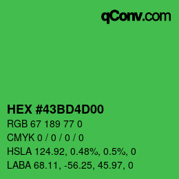 Farbcode: HEX #43BD4D00 | qconv.com