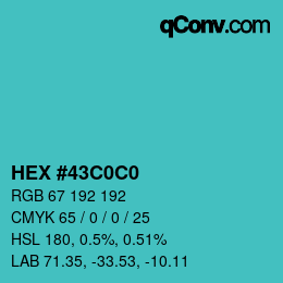 Color code: HEX #43C0C0 | qconv.com