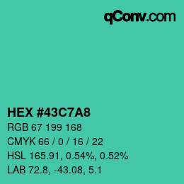 颜色代码: HEX #43C7A8 | qconv.com
