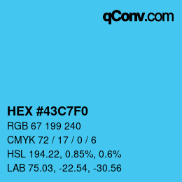 カラーコード: HEX #43C7F0 | qconv.com