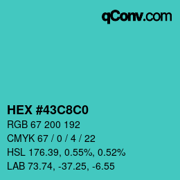 カラーコード: HEX #43C8C0 | qconv.com