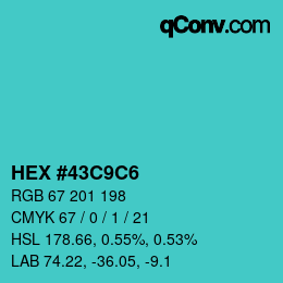 颜色代码: HEX #43C9C6 | qconv.com