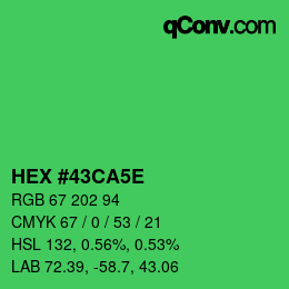 カラーコード: HEX #43CA5E | qconv.com