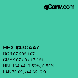Color code: HEX #43CAA7 | qconv.com