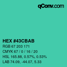 Color code: HEX #43CBAB | qconv.com