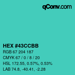 颜色代码: HEX #43CCBB | qconv.com