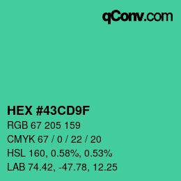 Color code: HEX #43CD9F | qconv.com