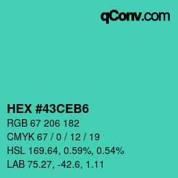 カラーコード: HEX #43CEB6 | qconv.com
