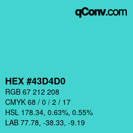 颜色代码: HEX #43D4D0 | qconv.com