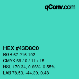 カラーコード: HEX #43D8C0 | qconv.com