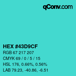 Color code: HEX #43D9CF | qconv.com