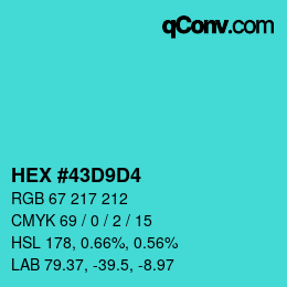 Color code: HEX #43D9D4 | qconv.com