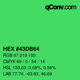 Farbcode: HEX #43DB64 | qconv.com