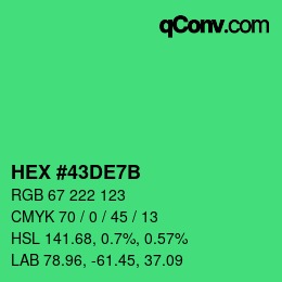 Color code: HEX #43DE7B | qconv.com