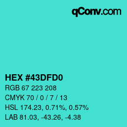 Color code: HEX #43DFD0 | qconv.com