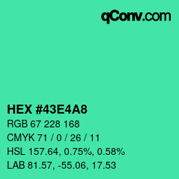 Color code: HEX #43E4A8 | qconv.com