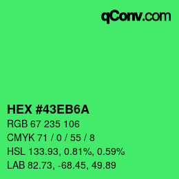 Color code: HEX #43EB6A | qconv.com
