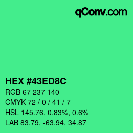 カラーコード: HEX #43ED8C | qconv.com