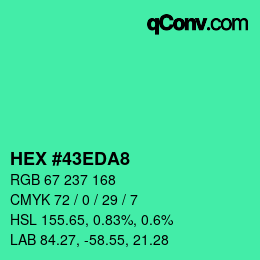 カラーコード: HEX #43EDA8 | qconv.com