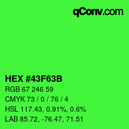 カラーコード: HEX #43F63B | qconv.com
