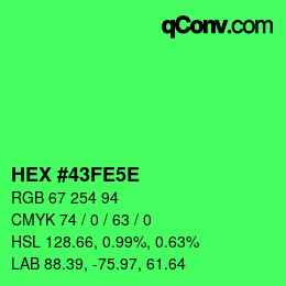 カラーコード: HEX #43FE5E | qconv.com