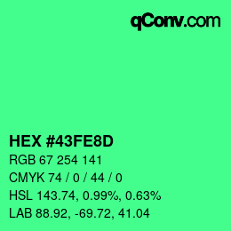 カラーコード: HEX #43FE8D | qconv.com