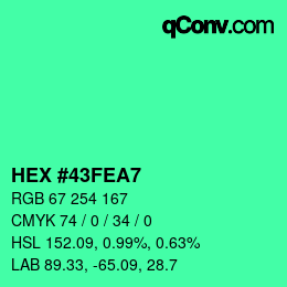 颜色代码: HEX #43FEA7 | qconv.com