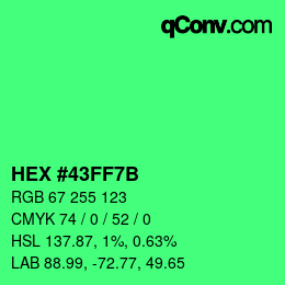 Color code: HEX #43FF7B | qconv.com