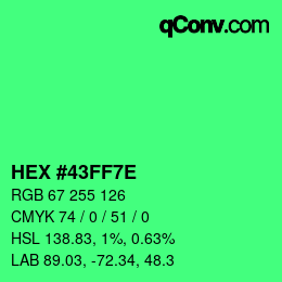 Color code: HEX #43FF7E | qconv.com