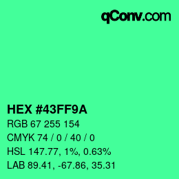 Color code: HEX #43FF9A | qconv.com