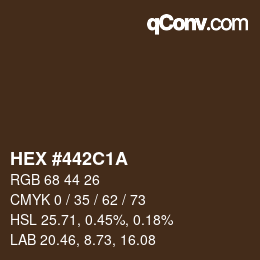 Color code: HEX #442C1A | qconv.com