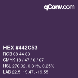Color code: HEX #442C53 | qconv.com
