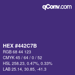 Color code: HEX #442C7B | qconv.com