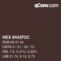 Color code: HEX #442F2C | qconv.com