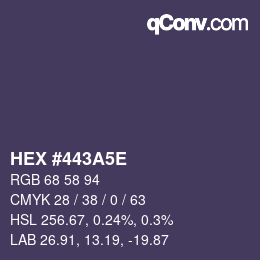 Color code: HEX #443A5E | qconv.com