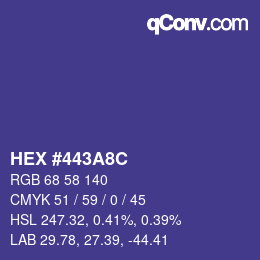 Color code: HEX #443A8C | qconv.com