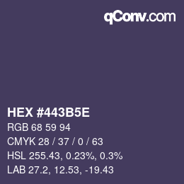 Color code: HEX #443B5E | qconv.com