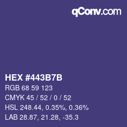 カラーコード: HEX #443B7B | qconv.com