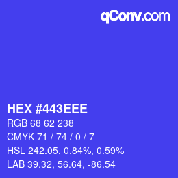 Farbcode: HEX #443EEE | qconv.com