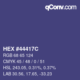 Color code: HEX #44417C | qconv.com