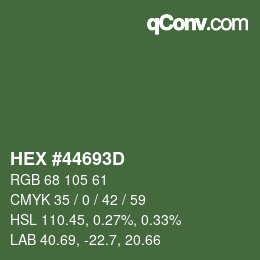 Color code: HEX #44693D | qconv.com