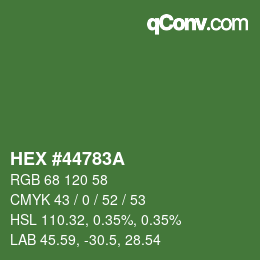 Color code: HEX #44783A | qconv.com