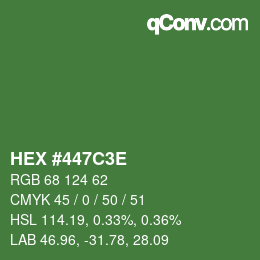 Color code: HEX #447C3E | qconv.com