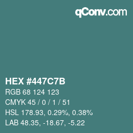 Color code: HEX #447C7B | qconv.com