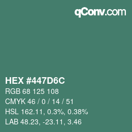Color code: HEX #447D6C | qconv.com
