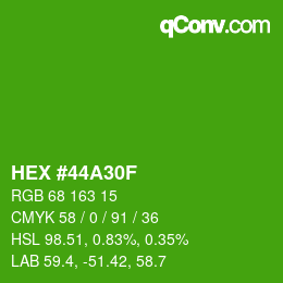 Farbcode: HEX #44A30F | qconv.com
