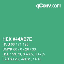Color code: HEX #44AB7E | qconv.com