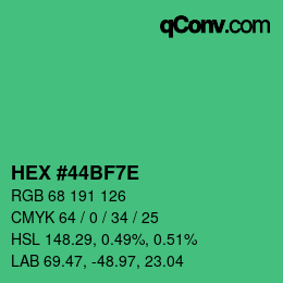 Color code: HEX #44BF7E | qconv.com