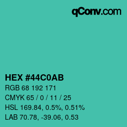 Color code: HEX #44C0AB | qconv.com
